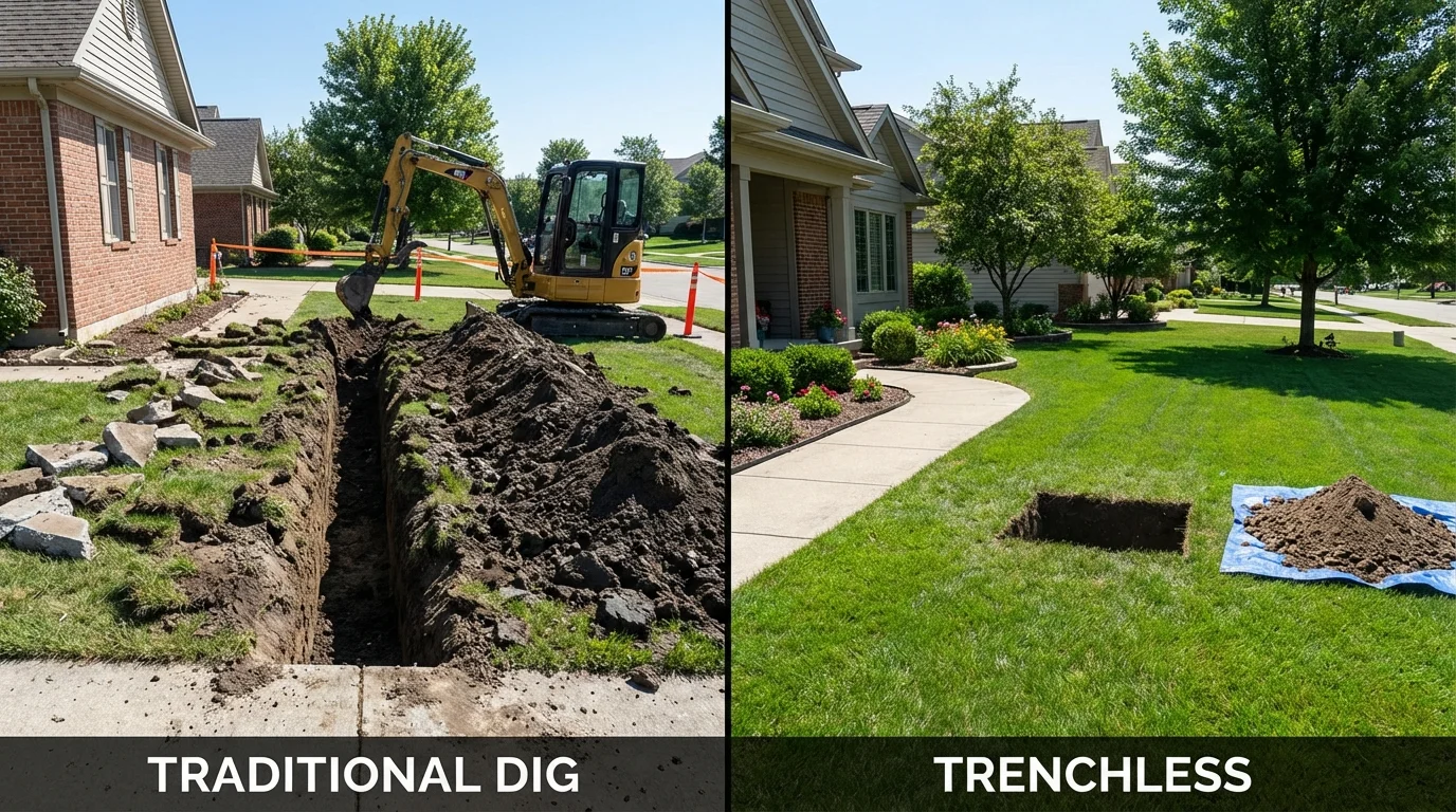 Trenchless sewer repair with minimal yard damage versus traditional excavation in Pecos, TX